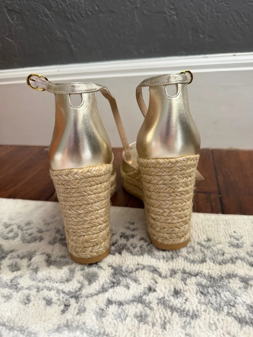 Stuart Weitzman Gold Espadrille Wedge Sandals - Picture 4 of 5